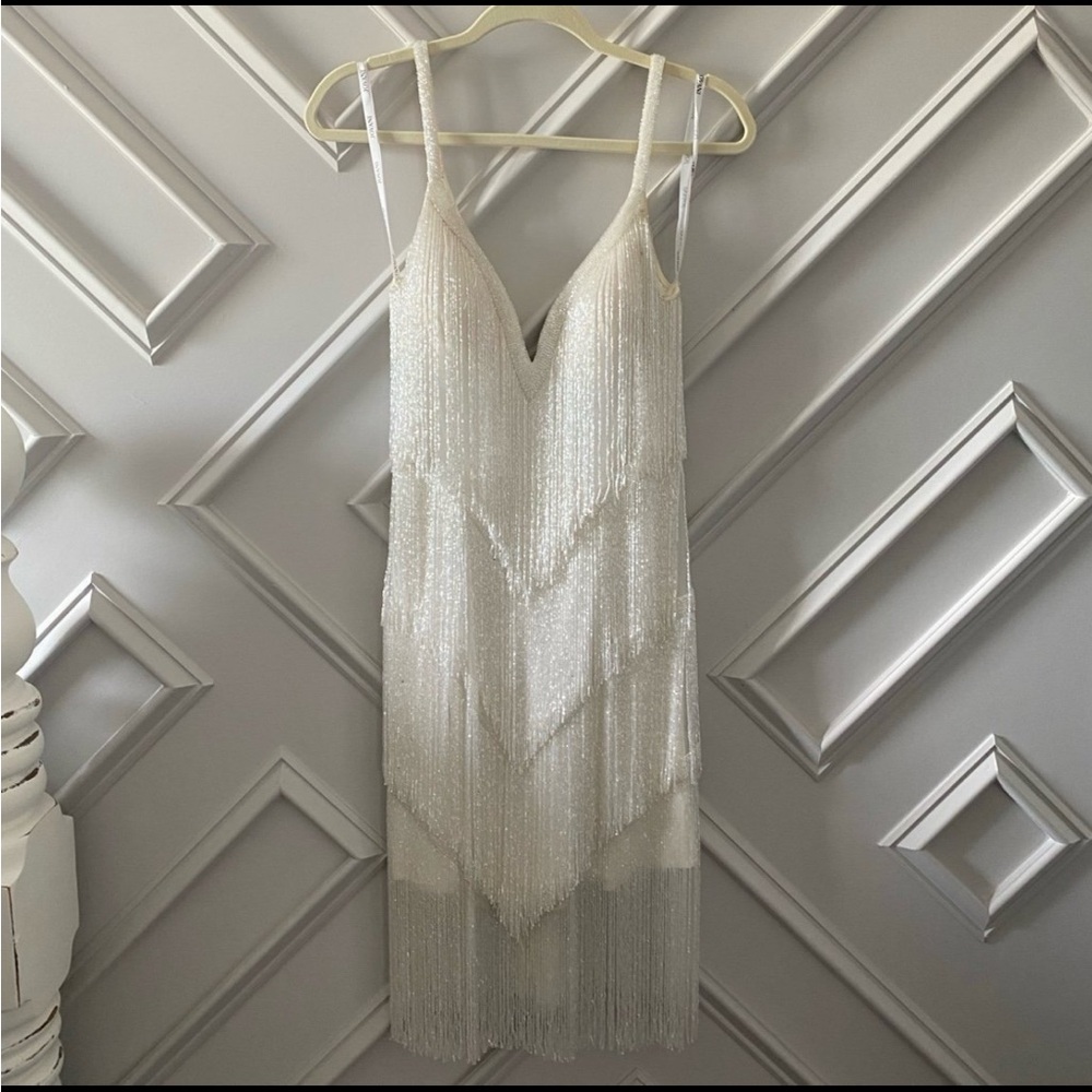 Jovani White Fringe Dress